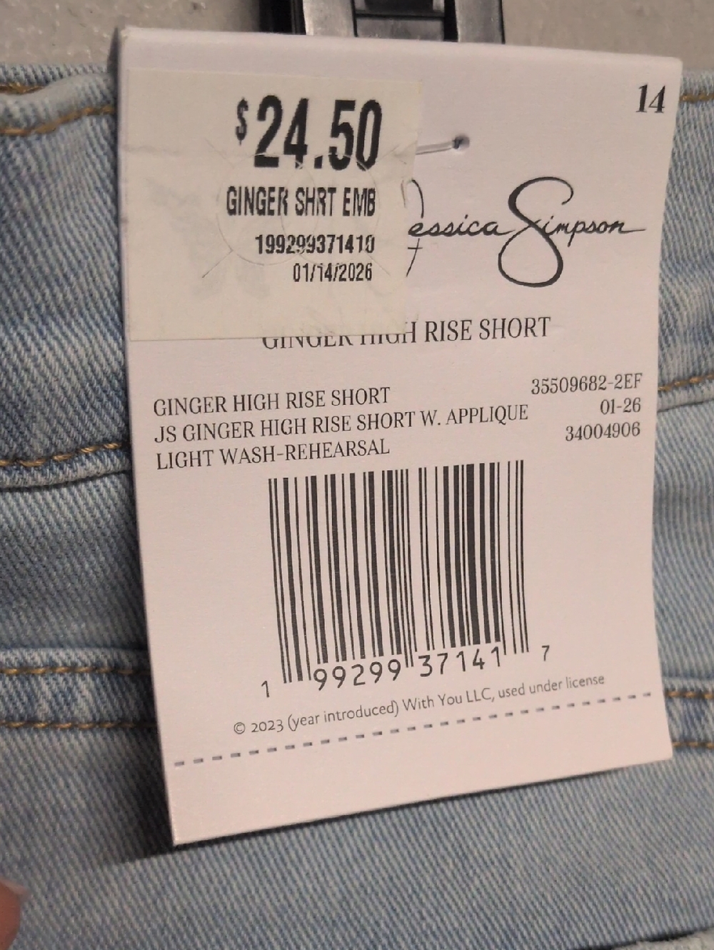 Jessica Simpson Light Wash High Rise Cutoff Jean Short Sz 14 NWT, Rodeo Style - Picture 6 of 9